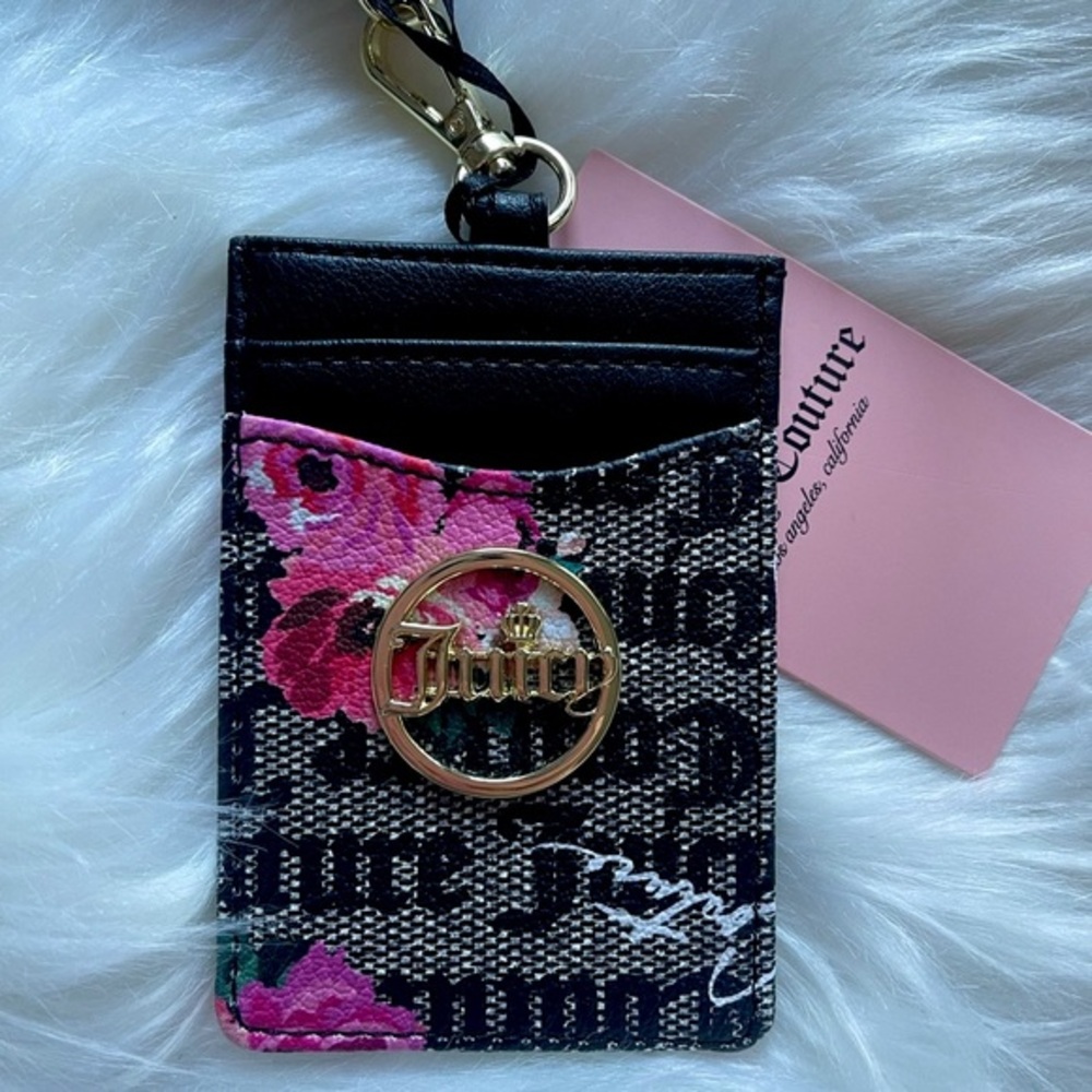 New Juicy Couture Floral Logo Key Card Landyard Wallet